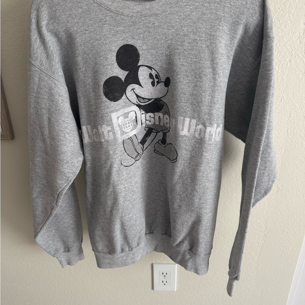 Hanes Gray Crewneck Sweater with Classic Mickey Mouse Design